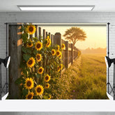 Aperturee - Aperturee Sunlight Wood Fence Sunflower Summer Field Backdrop